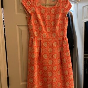 Boden Orange Floral Midi Dress with pockets